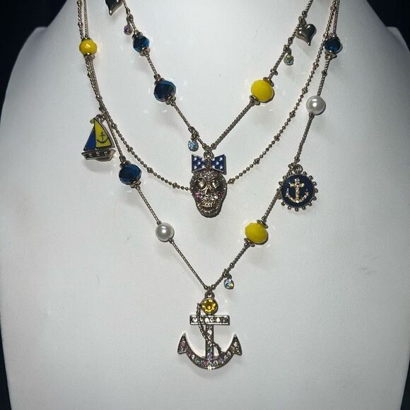 Betsey Johnson Ship Shape Layered Charm Necklace and Bracelet Set - Picture 8 of 14